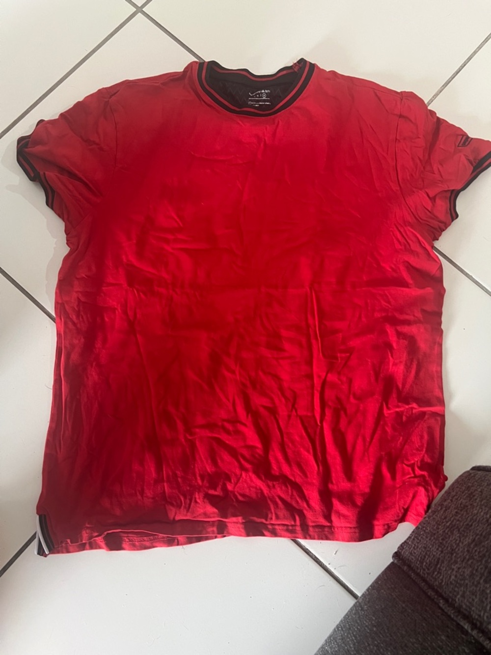 Macy's Red Short-Sleeve Crewneck Tee with Black Trim